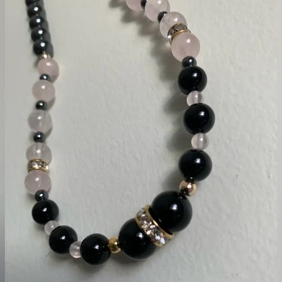 New vintage hematite rose quartz polished pearls beads necklace - Picture 4 of 11